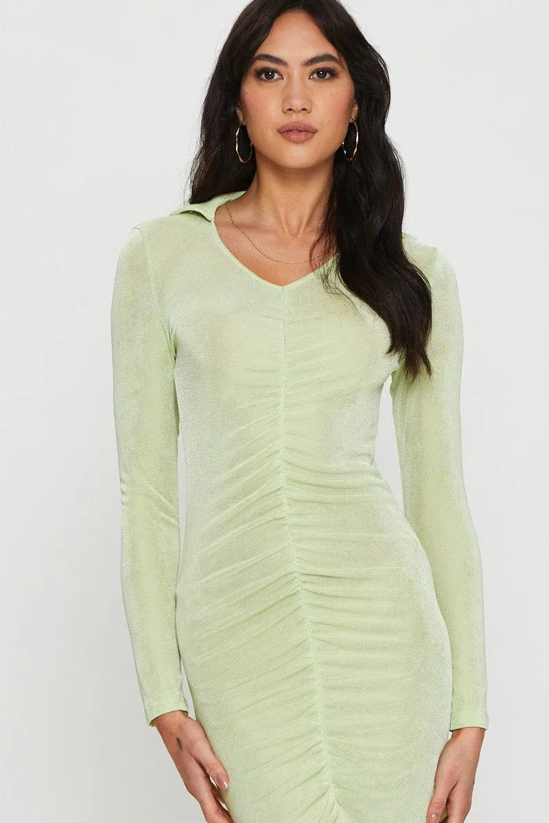 Green Mini Dress Long Sleeve Stylish simple short dress