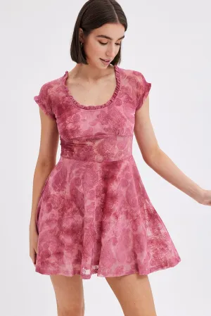 Quick Dry Technology Vibrant Fashion Red Paisley Mini Dress Short Sleeve Scoop Neck Fit & Flare
