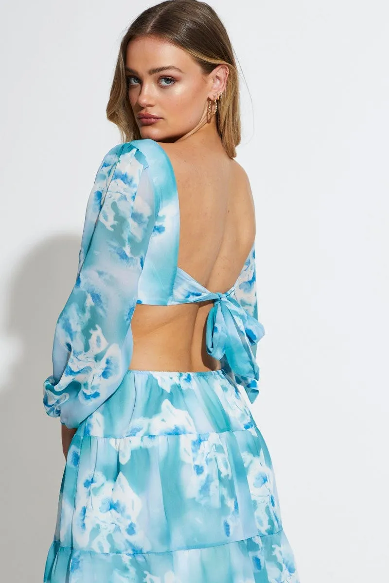 fade resistant color Abstract Print Mini Dress Long Sleeve