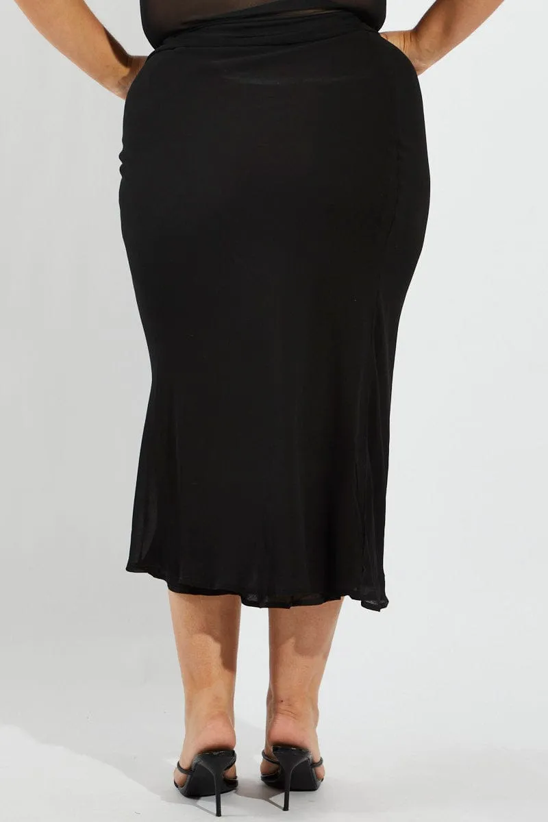 Geometric Print ribbed texture Black Bias Chiffon Maxi Slip Skirt