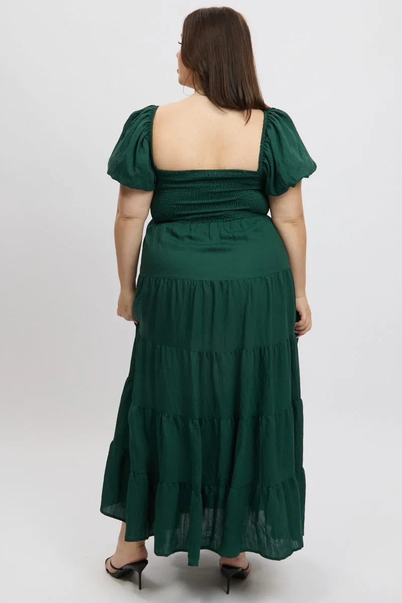 Green Maxi Dress Short Sleeve Twist Front Chic Fit Wave Sound