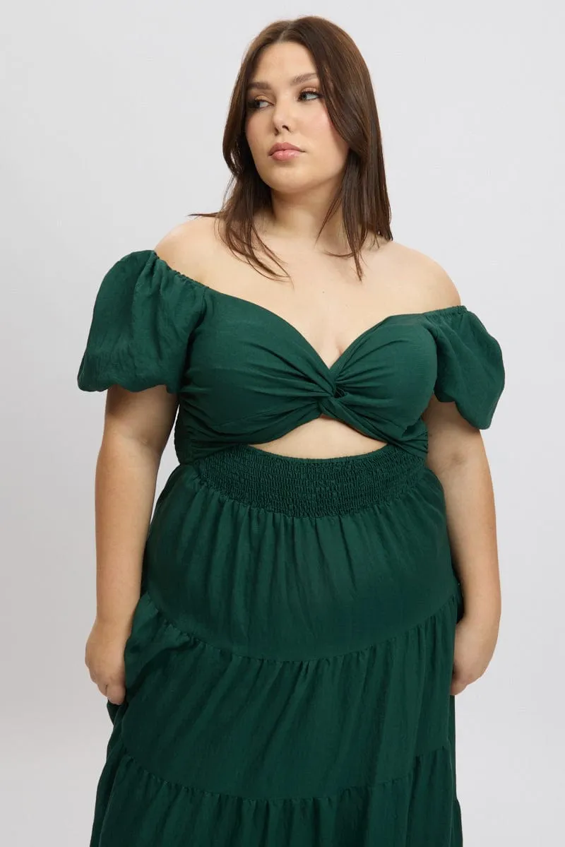Green Maxi Dress Short Sleeve Twist Front Body Confident Trendy Appearance