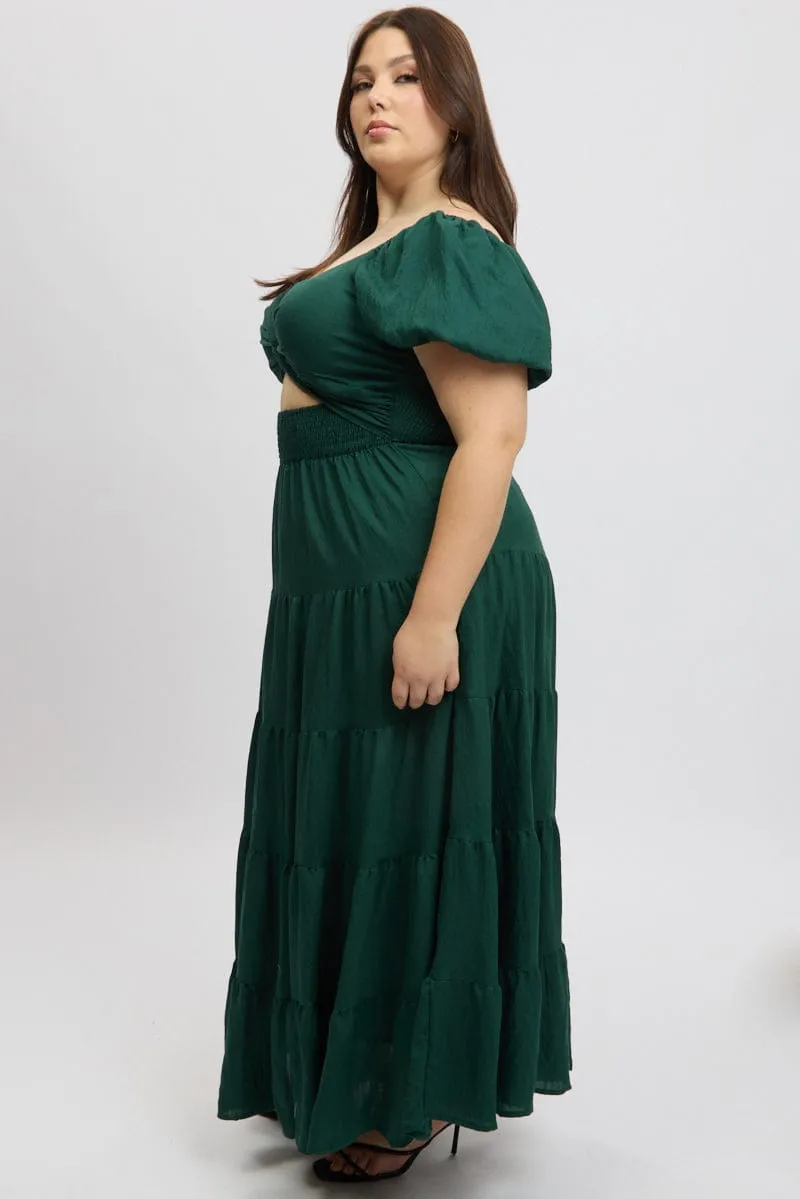 Green Maxi Dress Short Sleeve Twist Front Business Meeting Fashion-forward piece for evening