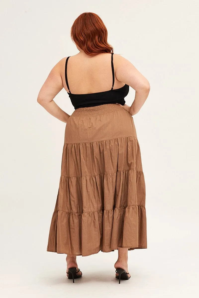Style Innovation Brown Maxi Skirt Cotton Blend Tie