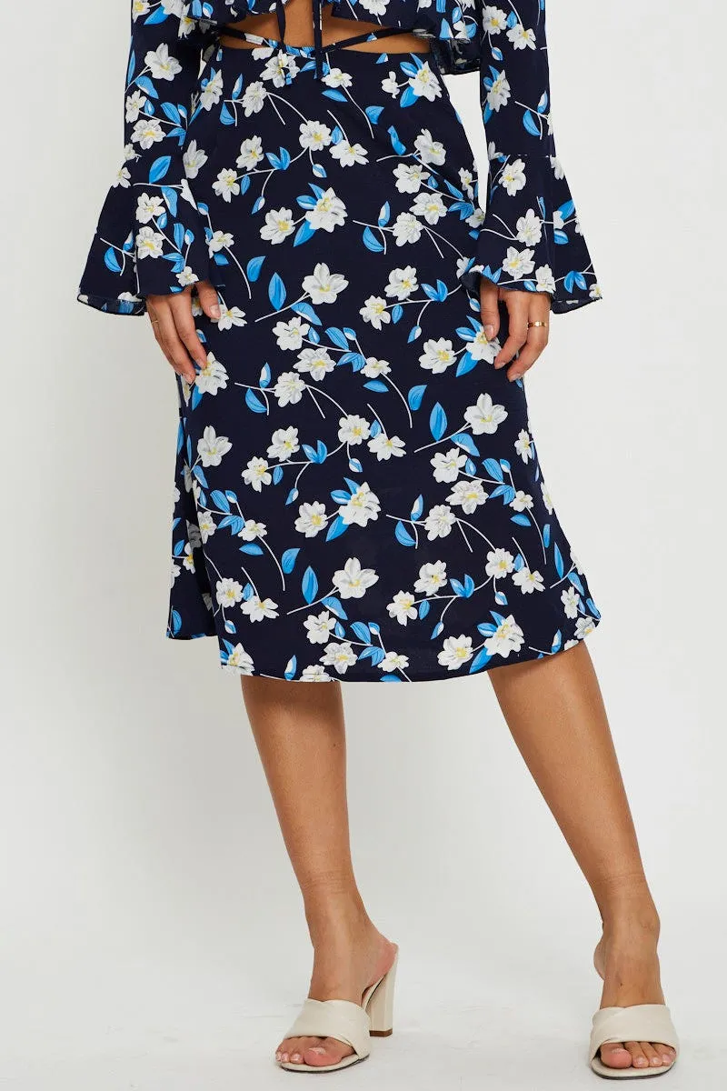 Classic Touch Soft Vibe Print Midi Skirt Tie Waist