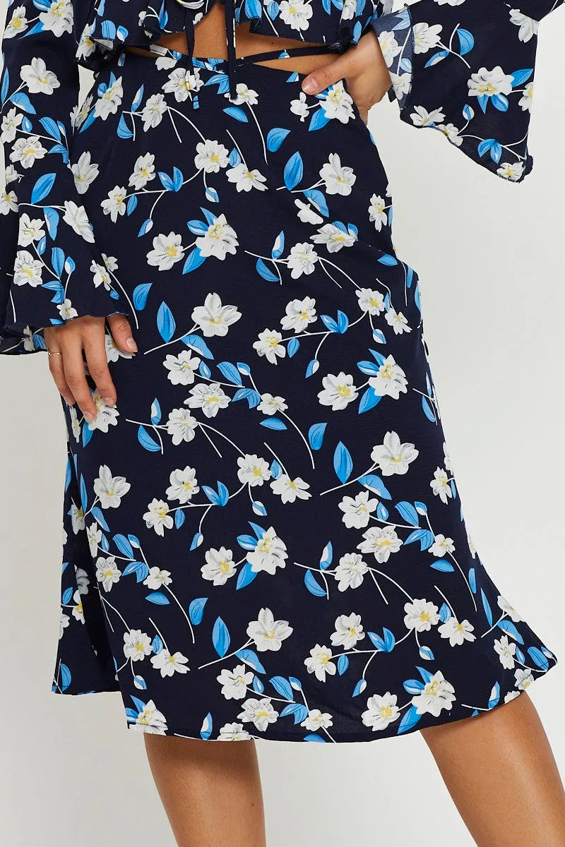 Comfy Look Print Midi Skirt Tie Waist