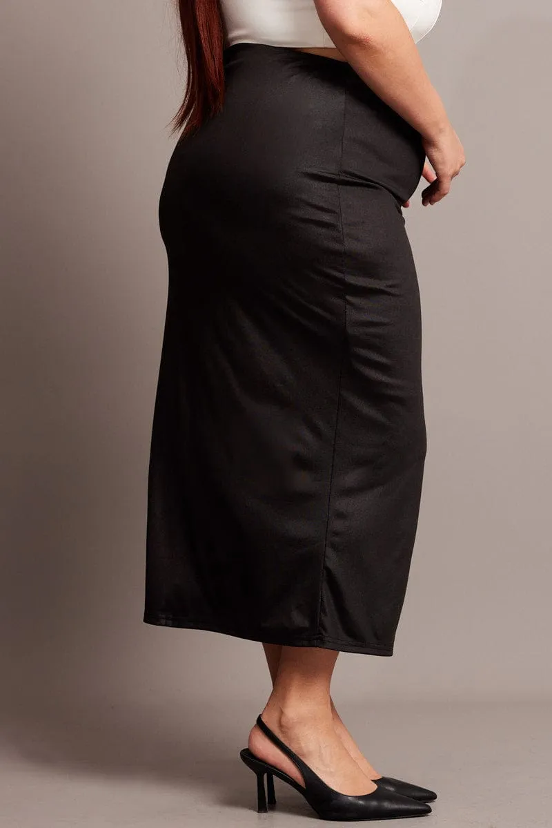 Black Wet Look Midi Skirt Limited Edition