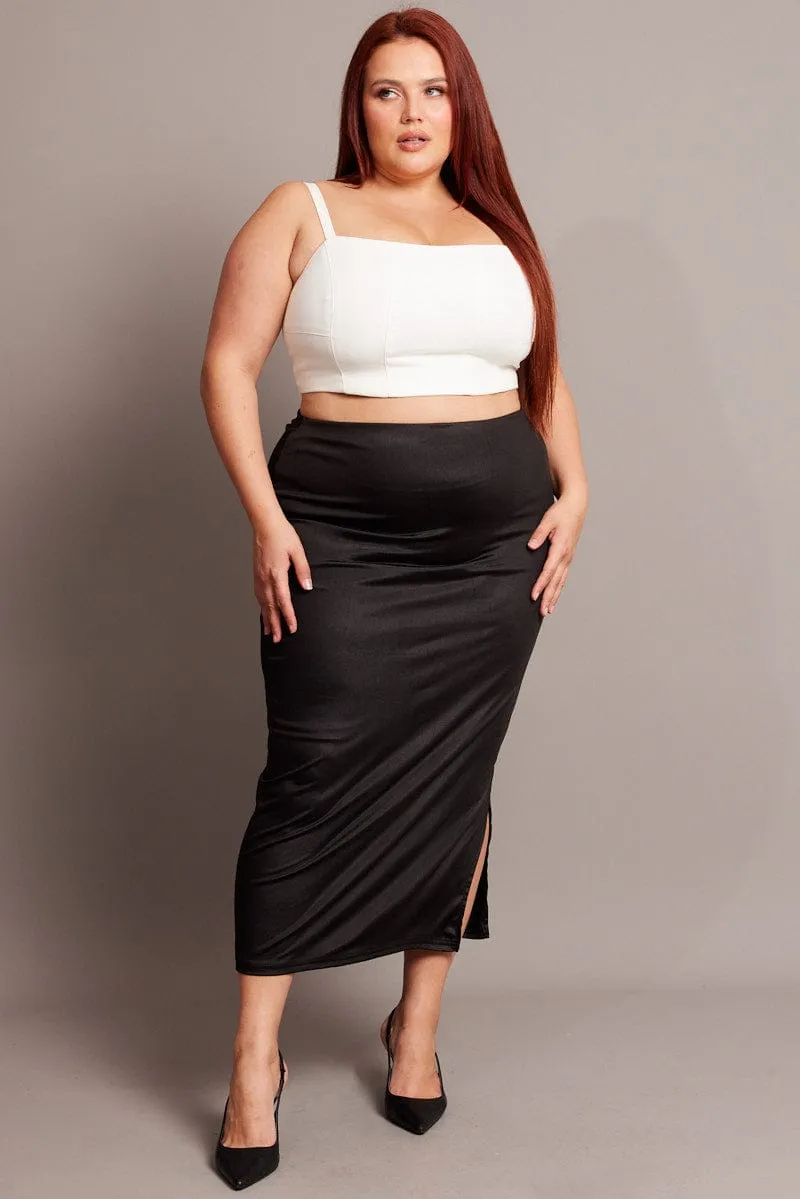 Easy Vibe Black Wet Look Midi Skirt