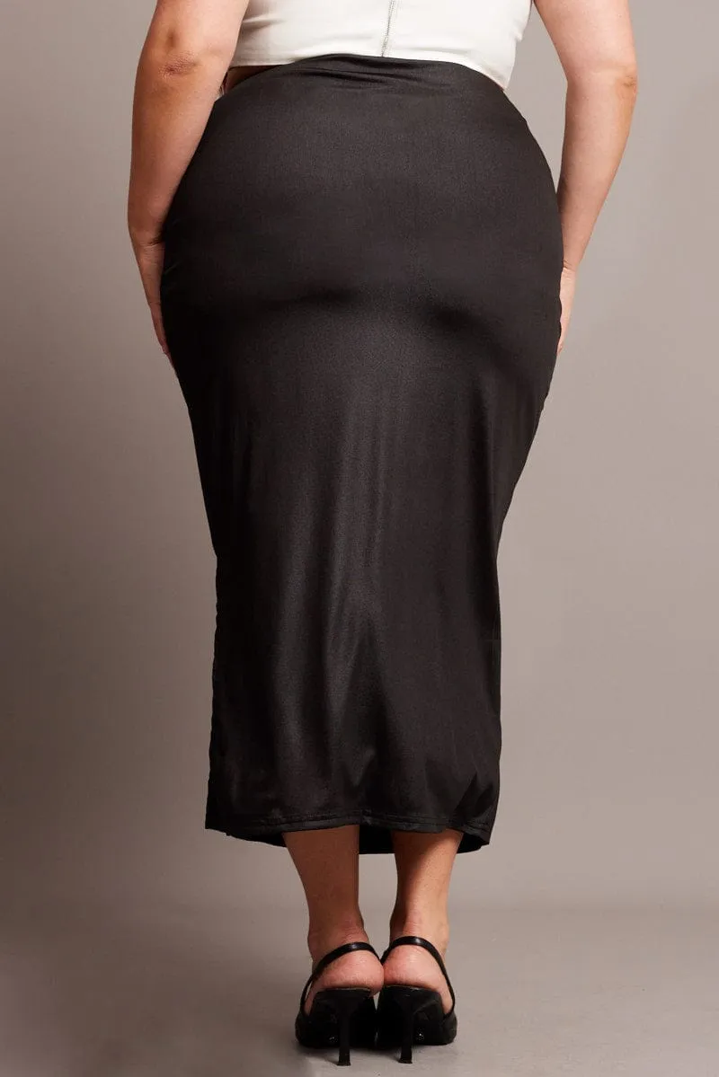 Black Wet Look Midi Skirt Wrap style