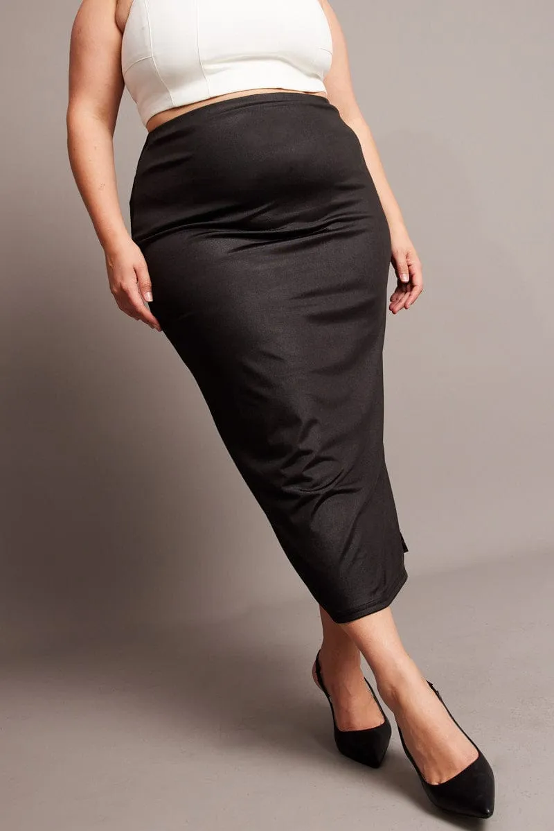 Modern Combo personalized option Black Wet Look Midi Skirt