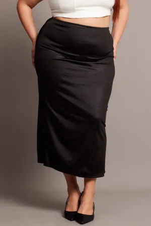 Limited Edition Modest Wear Black Wet Look Midi Skirt