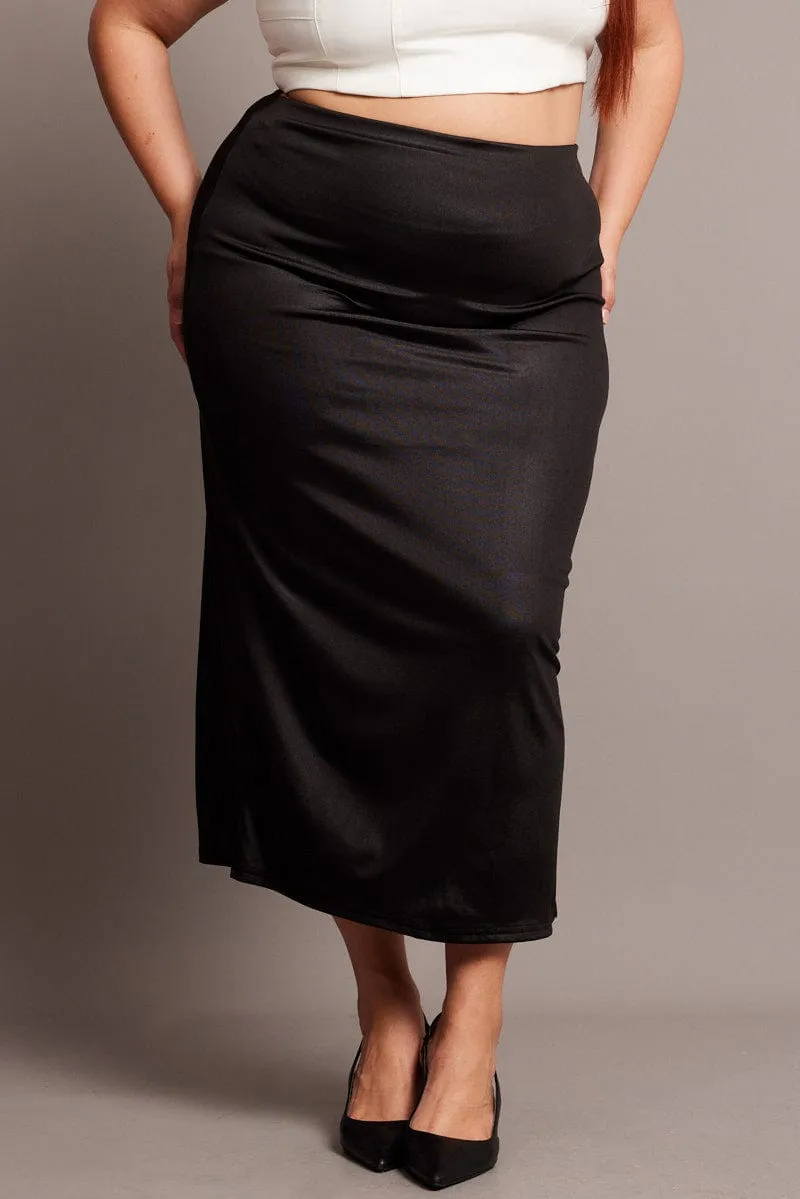 Limited Edition Modest Wear Black Wet Look Midi Skirt
