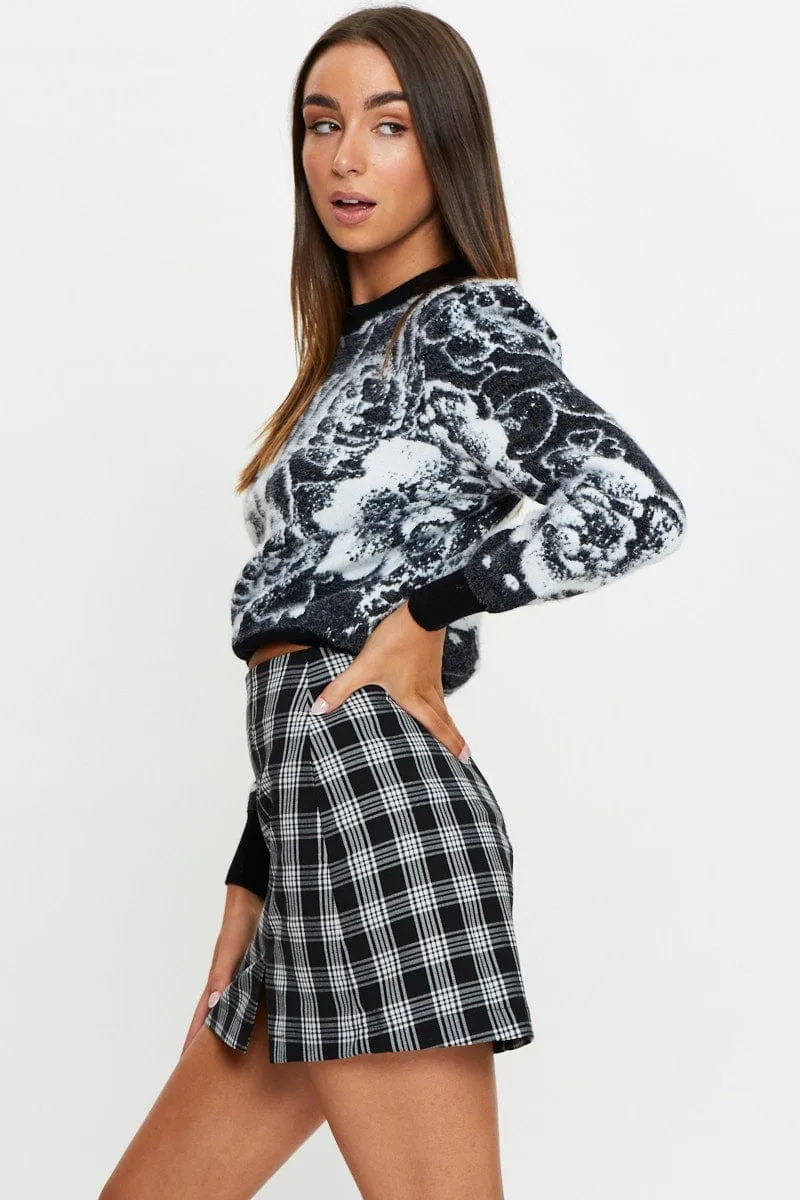 Organic Cotton Check High Waist Check Mini Skirt