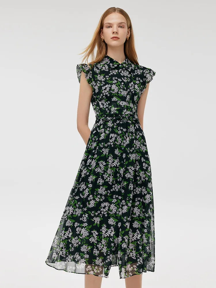 10 Momme Mulberry Silk Tied Back Women Midi Dress Work Ready Outfit
