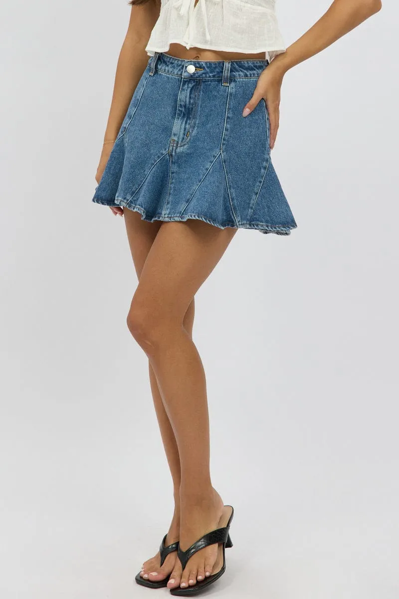 Denim Godet Mini Skirt High Rise Custom made