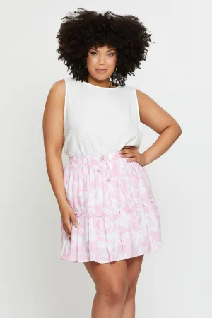 Easy Layer Sheer Overlay Floral Print Mini Skater Skirt Elastic Waist