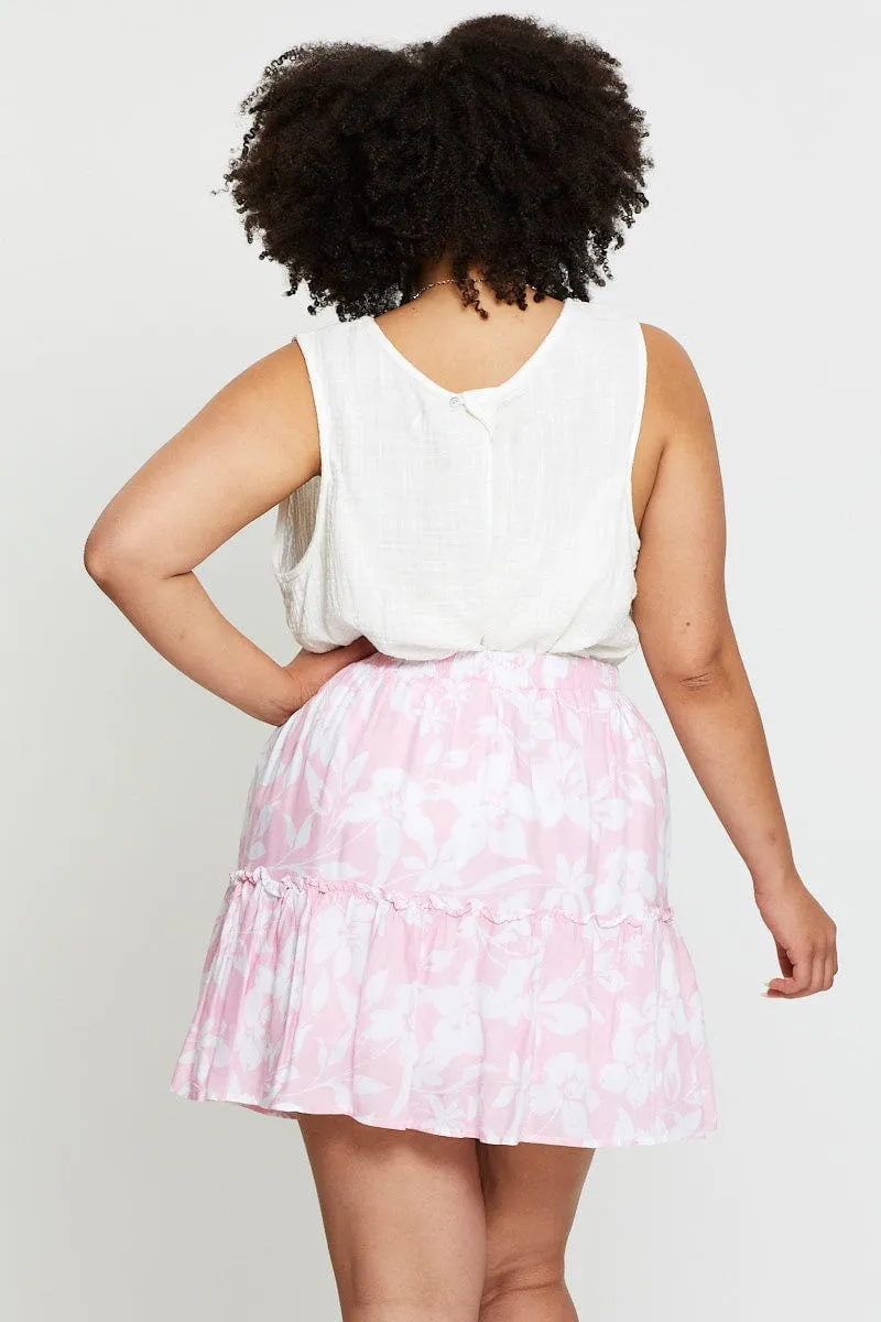 Convertible Style Floral Print Mini Skater Skirt Elastic Waist