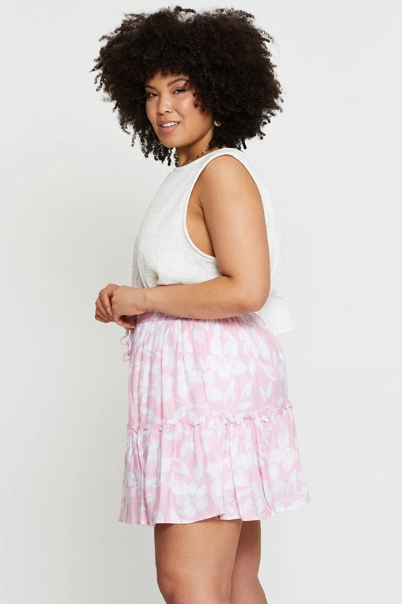 Lightweight Lining Wedding guest Floral Print Mini Skater Skirt Elastic Waist