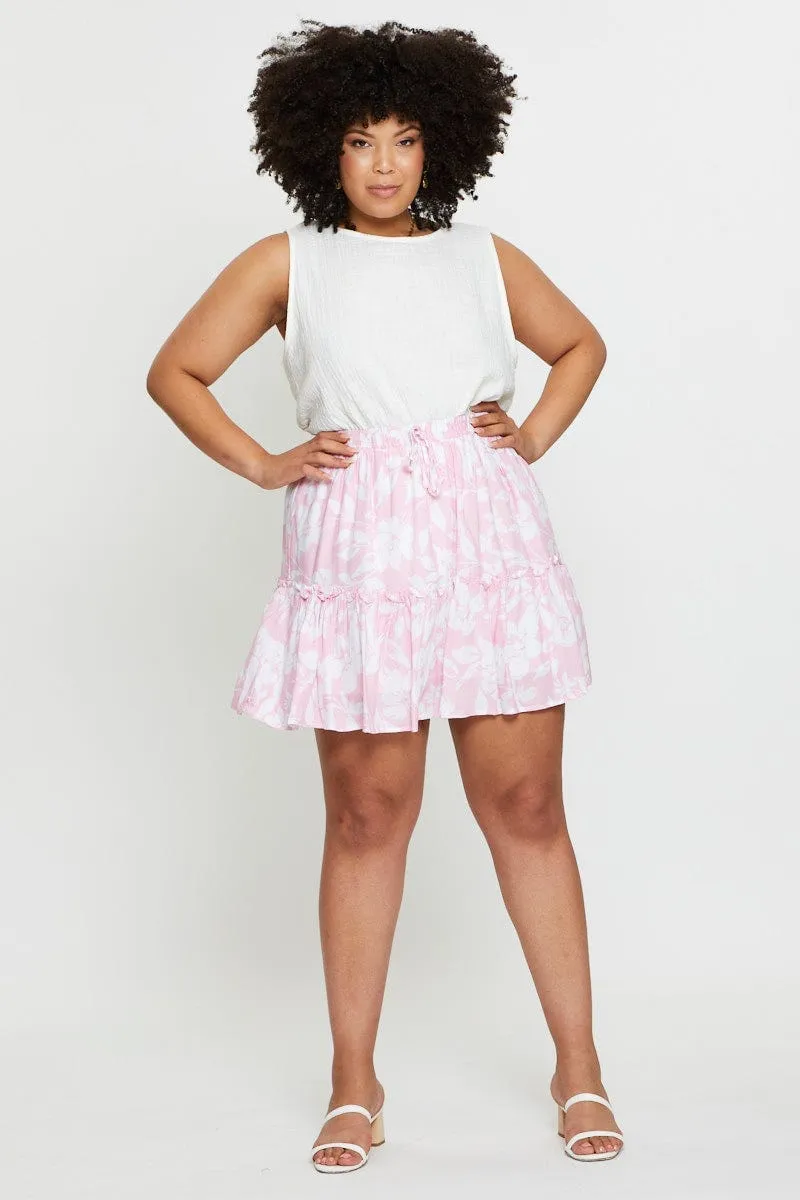 Light Flow Graceful Look Floral Print Mini Skater Skirt Elastic Waist