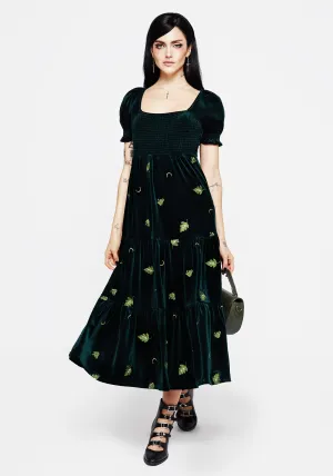 Chic For Work Swamplife Frog Embroidered Velour Tiered Midi Dress