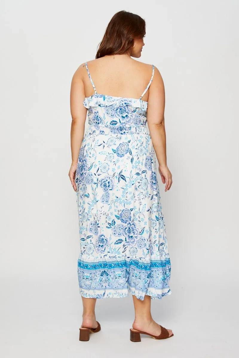 Star Rise Sun Beam Boho Print Maxi Dress Square Neck Short Sleeve
