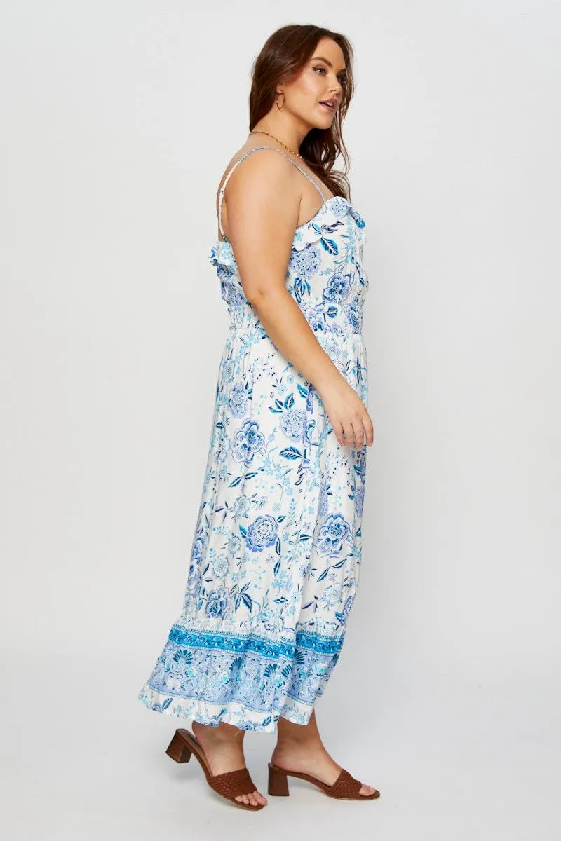 Boho Print Maxi Dress Square Neck Short Sleeve Soft Texture All Season Look