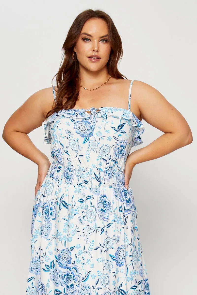Elegant Option Work Ready Boho Print Maxi Dress Square Neck Short Sleeve