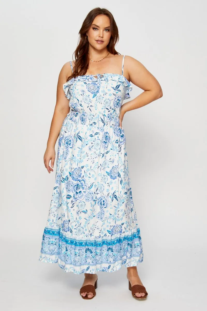Sophisticated Wear Elegant and timeless look Boho Print Maxi Dress Square Neck Short Sleeve