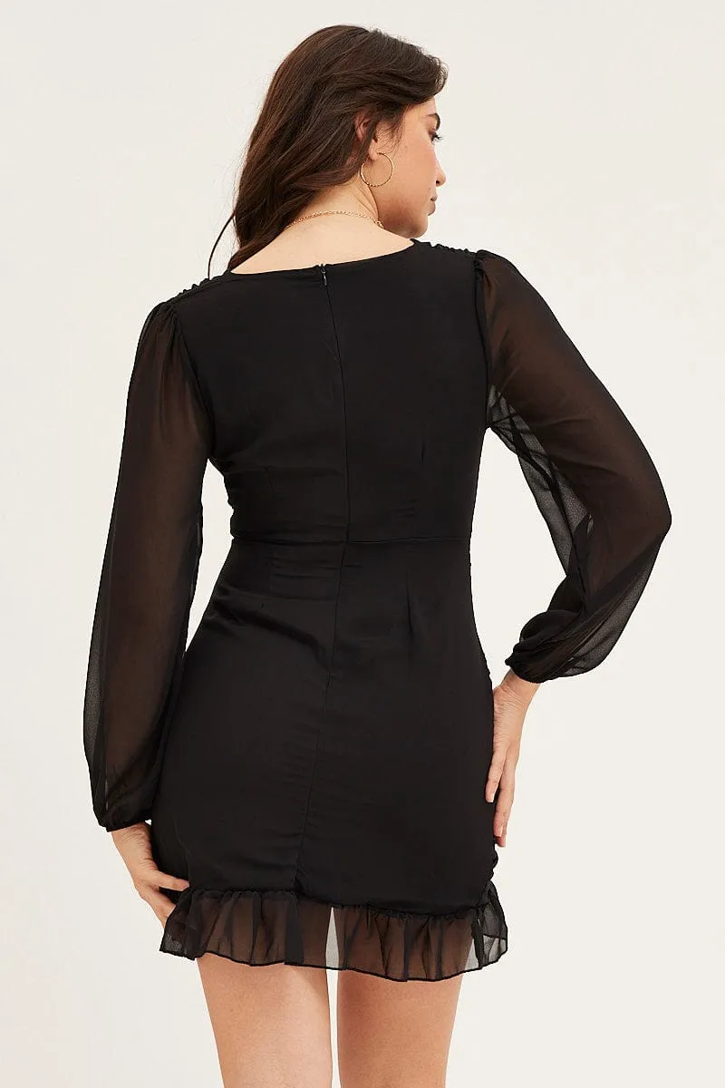Soft Tunic Black Long Sleeve Party Bodycon Dress