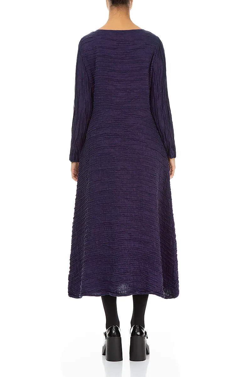 Hypoallergenic Fibers NoSlip Hem V-Neck Royal Purple Crinkled Silk Linen Dress