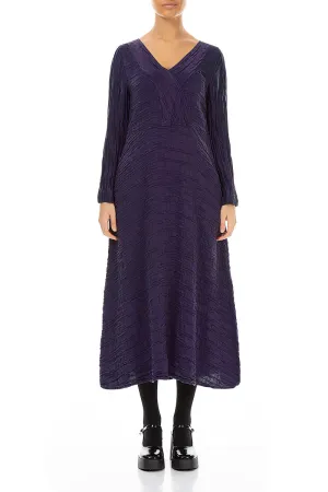 V-Neck Royal Purple Crinkled Silk Linen Dress Layer Safe Trendy Outerwear