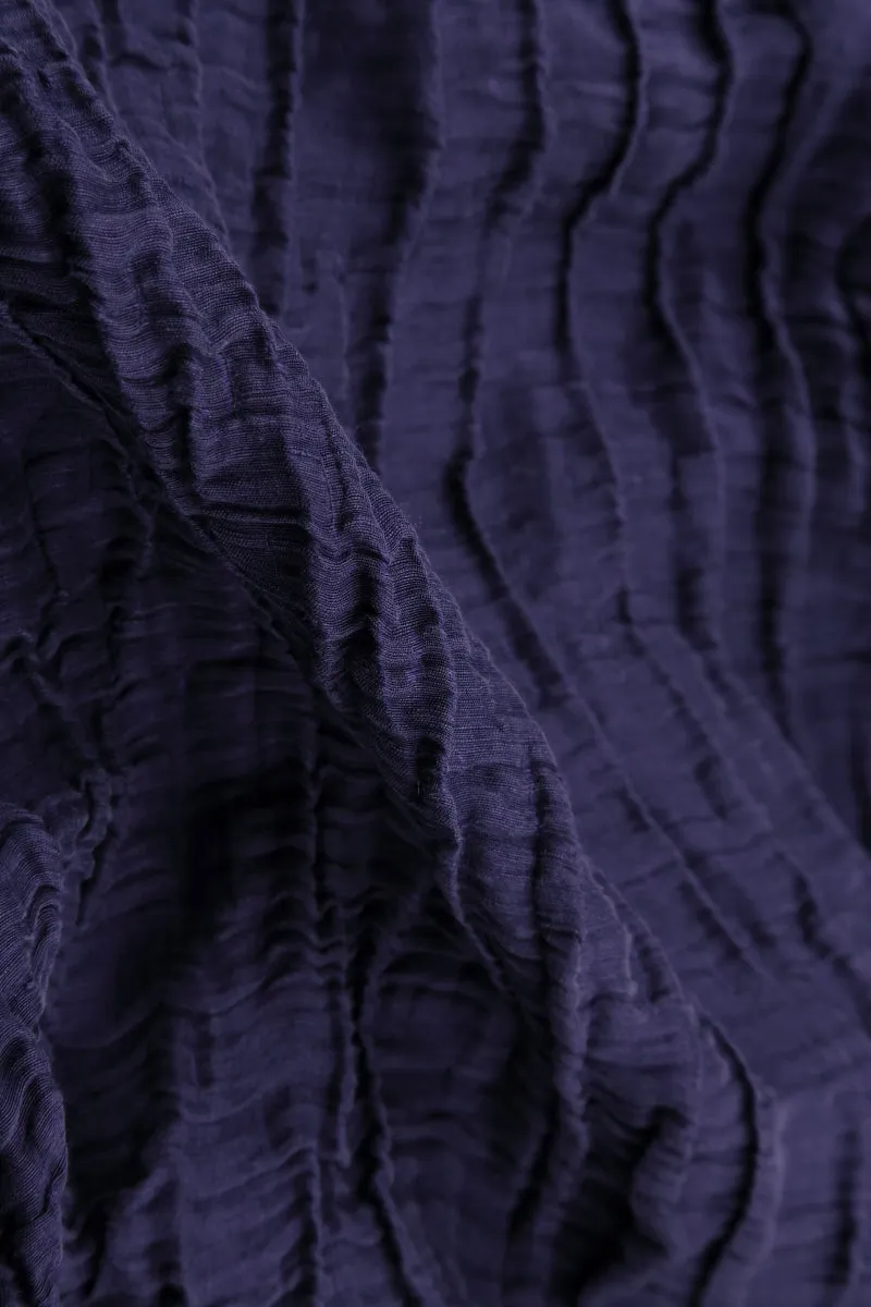 Cozy Pajama Set Breathable Fit V-Neck Royal Purple Crinkled Silk Linen Dress