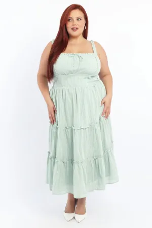 Work Ready Outfit Feast Table Green Maxi Dress Sleeveless Tiered Self Check