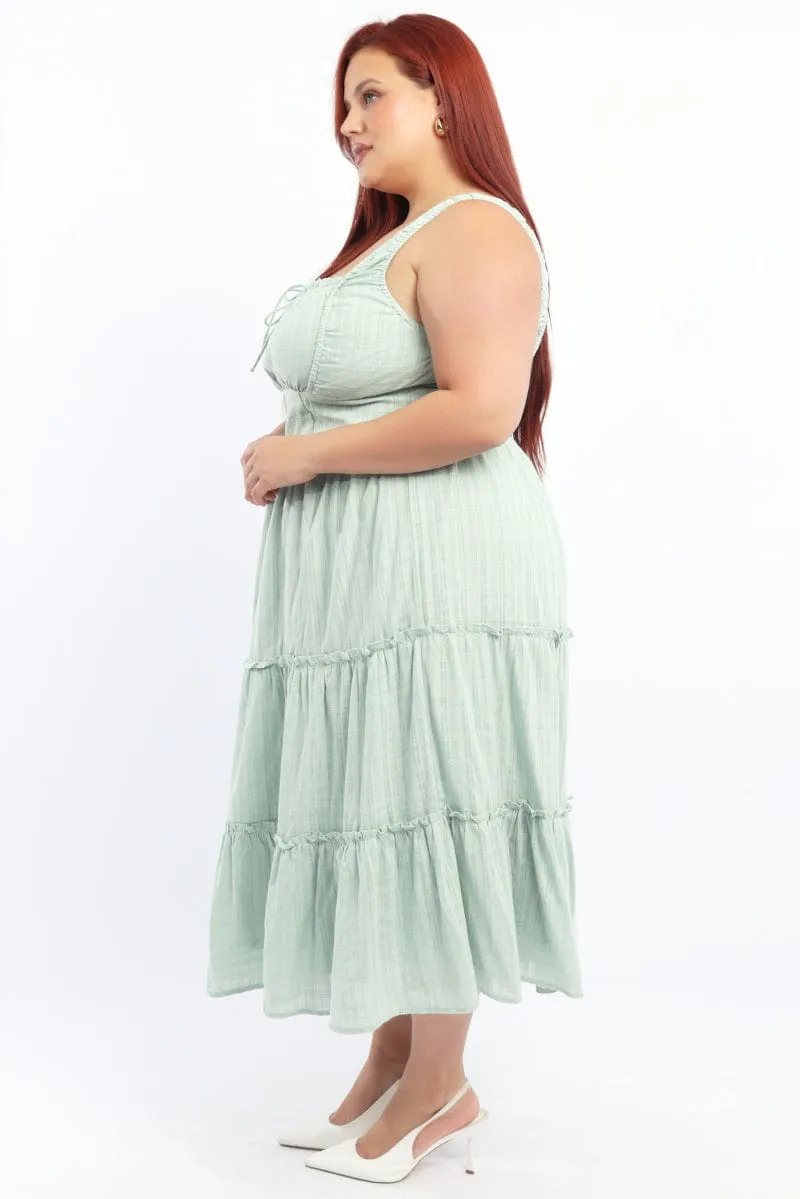 Green Maxi Dress Sleeveless Tiered Self Check Feminine stylish midi