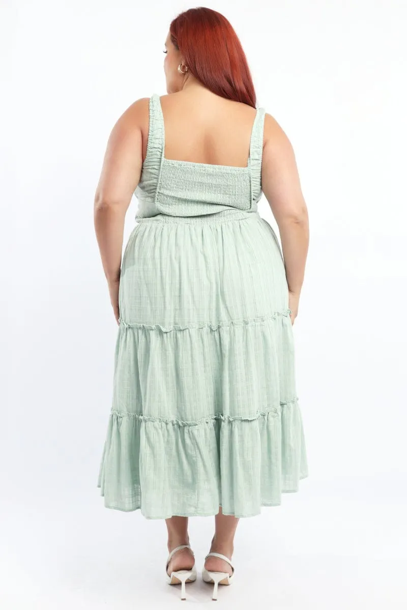 Vintage Lover Green Maxi Dress Sleeveless Tiered Self Check