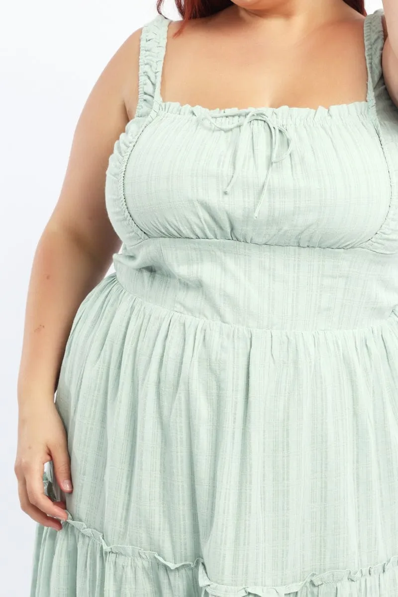 Polished Attire Classy Look Green Maxi Dress Sleeveless Tiered Self Check