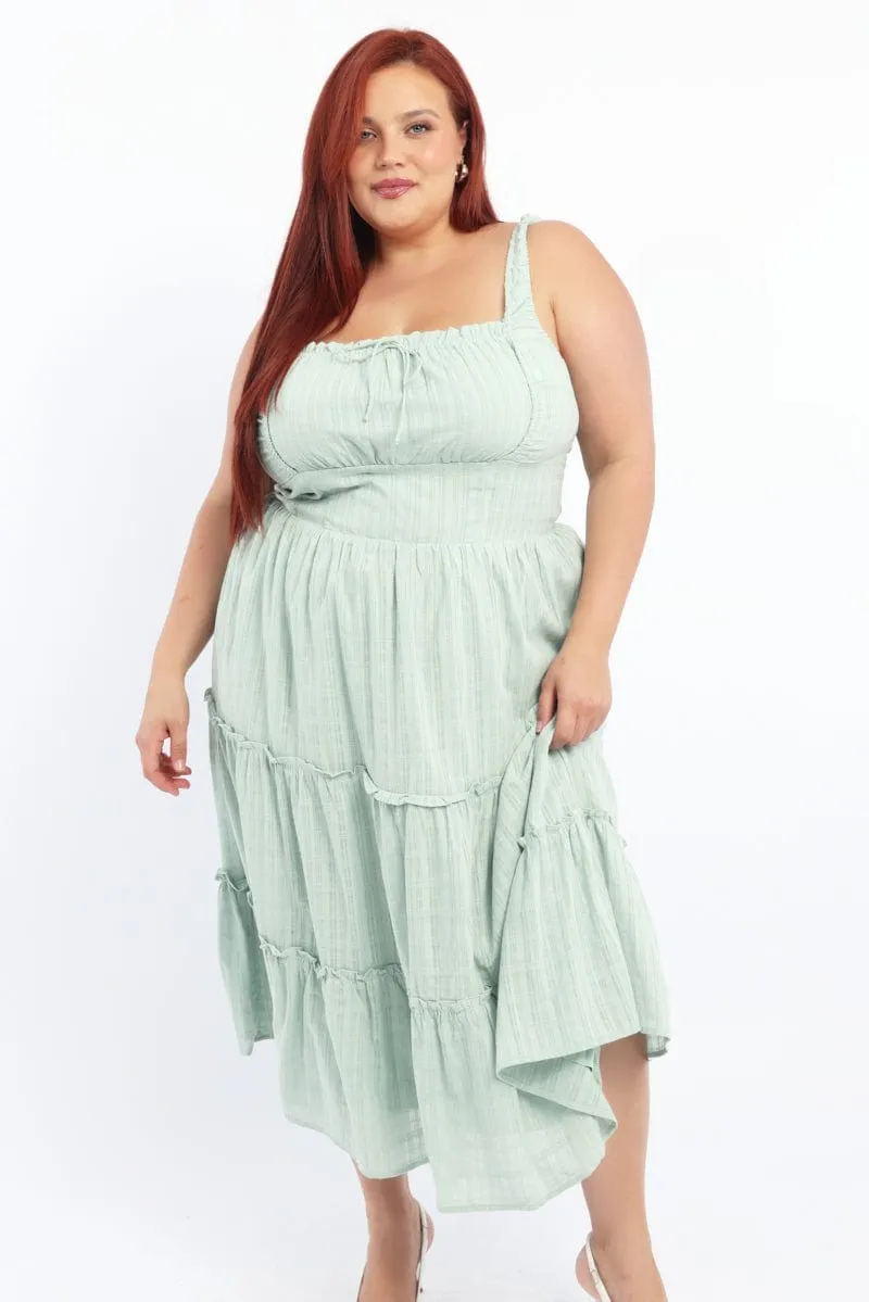 Wave Sound Green Maxi Dress Sleeveless Tiered Self Check