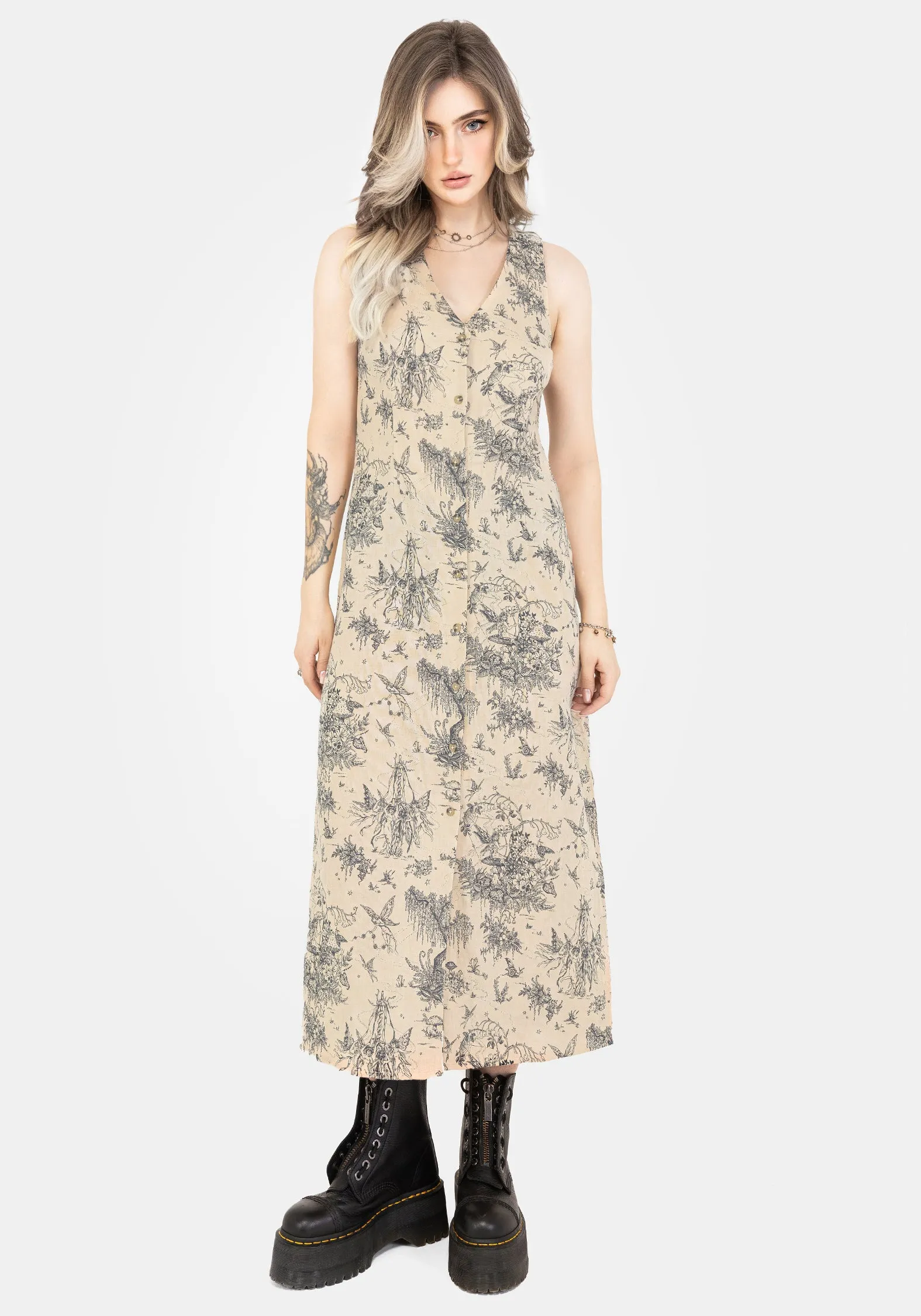 Comfort Fit Smart Chic Maypole Cotton Print Button Up Midaxi Dress