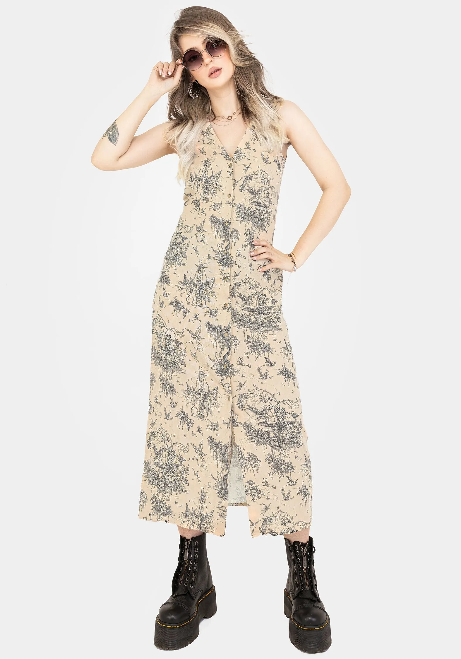 Cozy Elegance Easy Fit Maypole Cotton Print Button Up Midaxi Dress