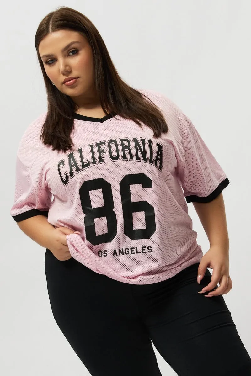 Personalized Smooth Finish Pink Graphic Tee Short Sleeve V Neck
