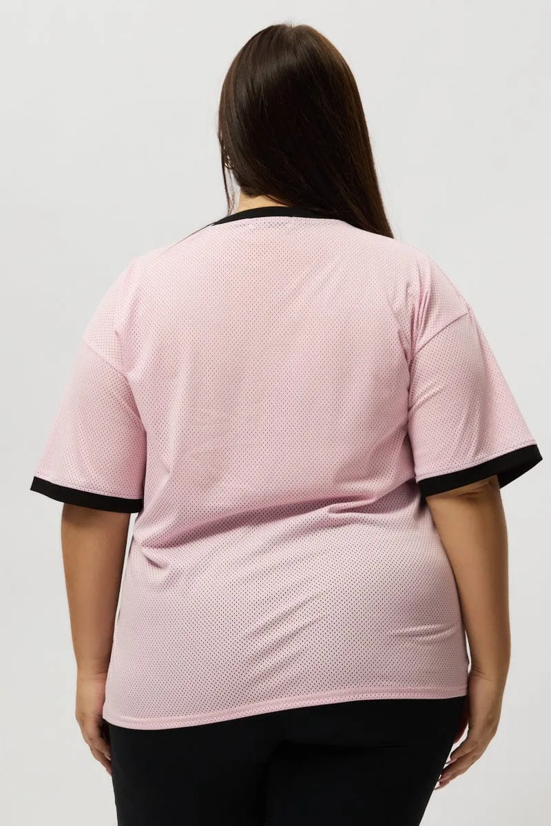dry cleanable Pink Graphic Tee Short Sleeve V Neck