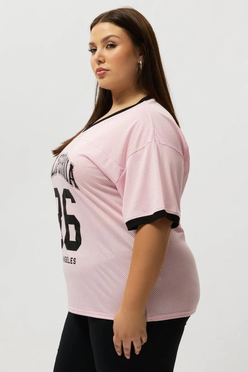 Chic Fit Pink Graphic Tee Short Sleeve V Neck