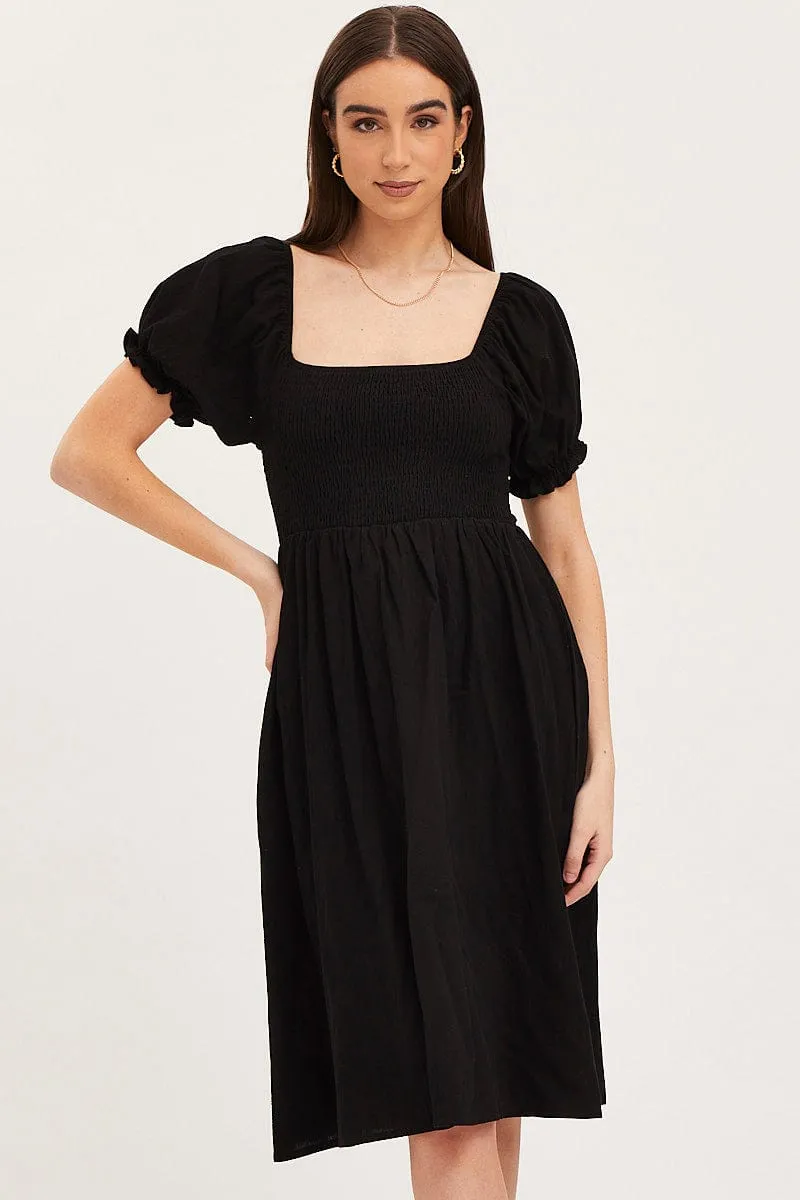 Black Mini Dress Short Sleeve Square Neck Tight Core SmoothZipper