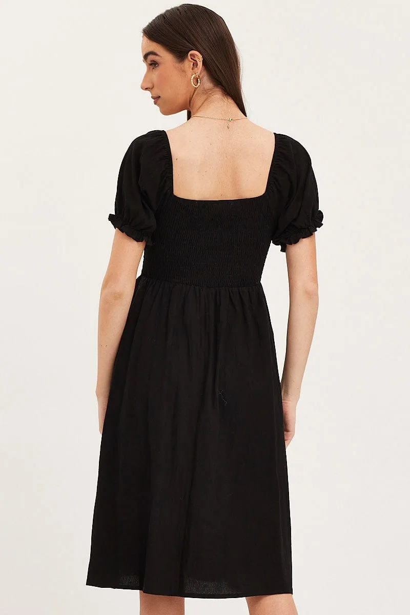 Black Mini Dress Short Sleeve Square Neck Bold statement dress Layered Neckline