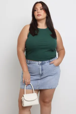 Shimmer Core Fashionable Look Green Tank Top Crew Neck Rib
