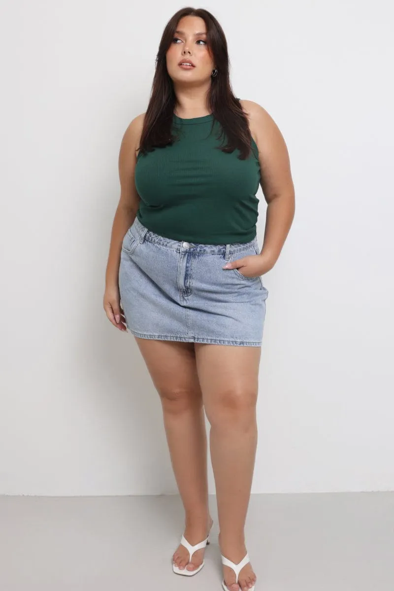 Resort Mood Green Tank Top Crew Neck Rib