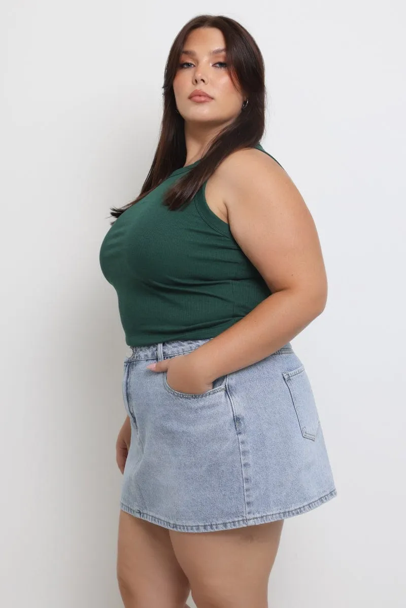 Green Tank Top Crew Neck Rib DurableStitching