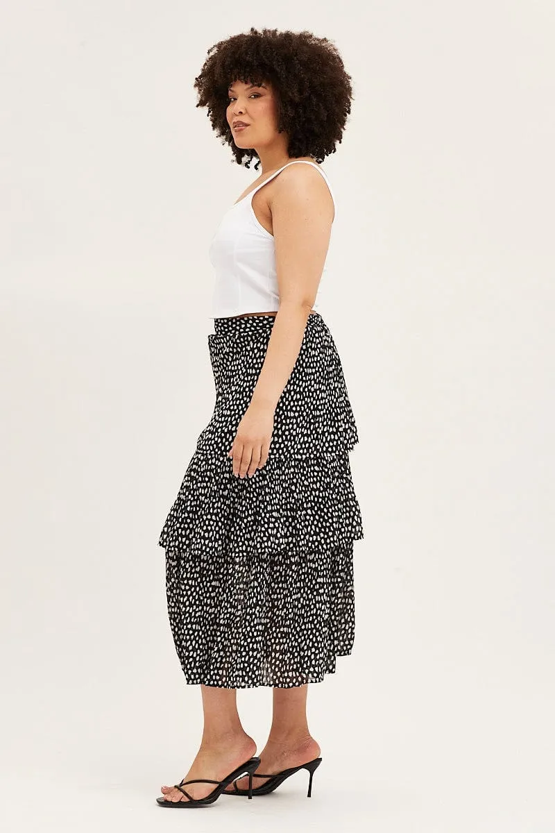 Fresh Style Trendy Mood Geo Print Midi Skirt Ruffle Hem