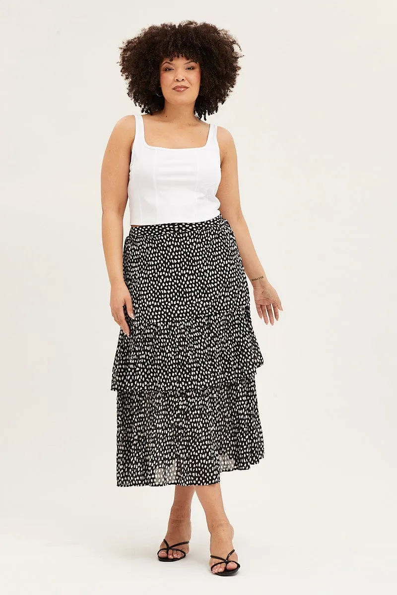 Photoshoot Ready Laid Back Look Geo Print Midi Skirt Ruffle Hem