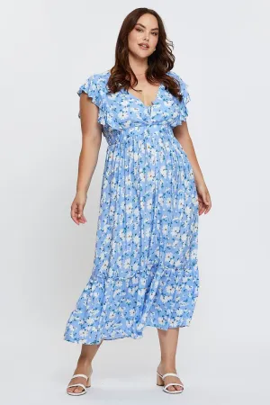 Desk To Dinner Floral Print Maxi Dress V-neck Short Sleeve